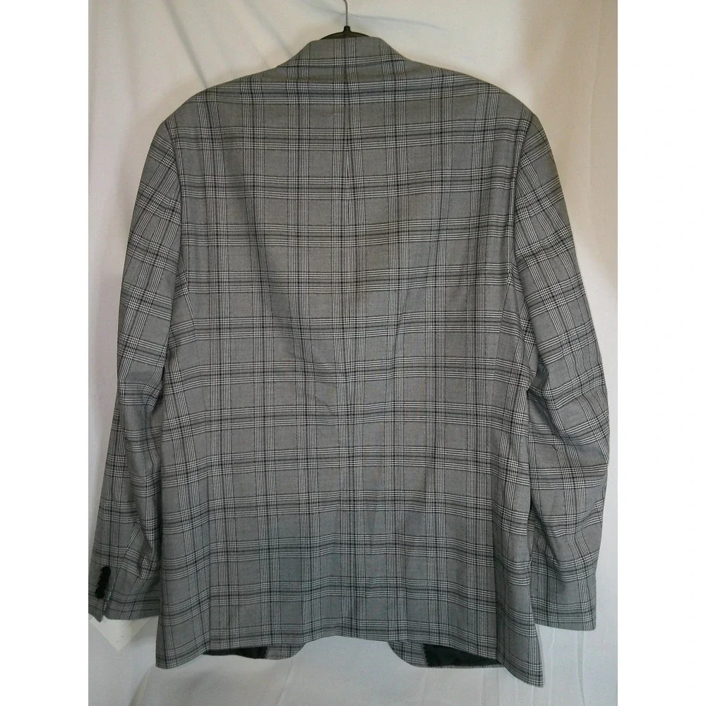 Alfani Slim Fit Blazer 42L Black‎ Gray White Plaid Pattern Jacket $360 NWT